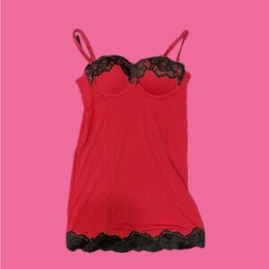 H&M Red Lingerie Slip Dress with Black Lace